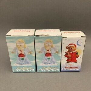 CVS Pharmacy Traditions Christmas Ornaments Angels Teddy Bear 1996 1997 Lot of 3